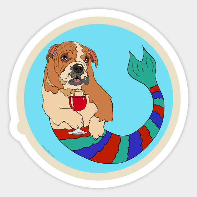 Winston the Bulldog Mermutt Sticker by abrushwithhumor